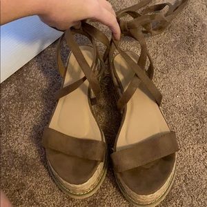 Brown platform lace up sandals